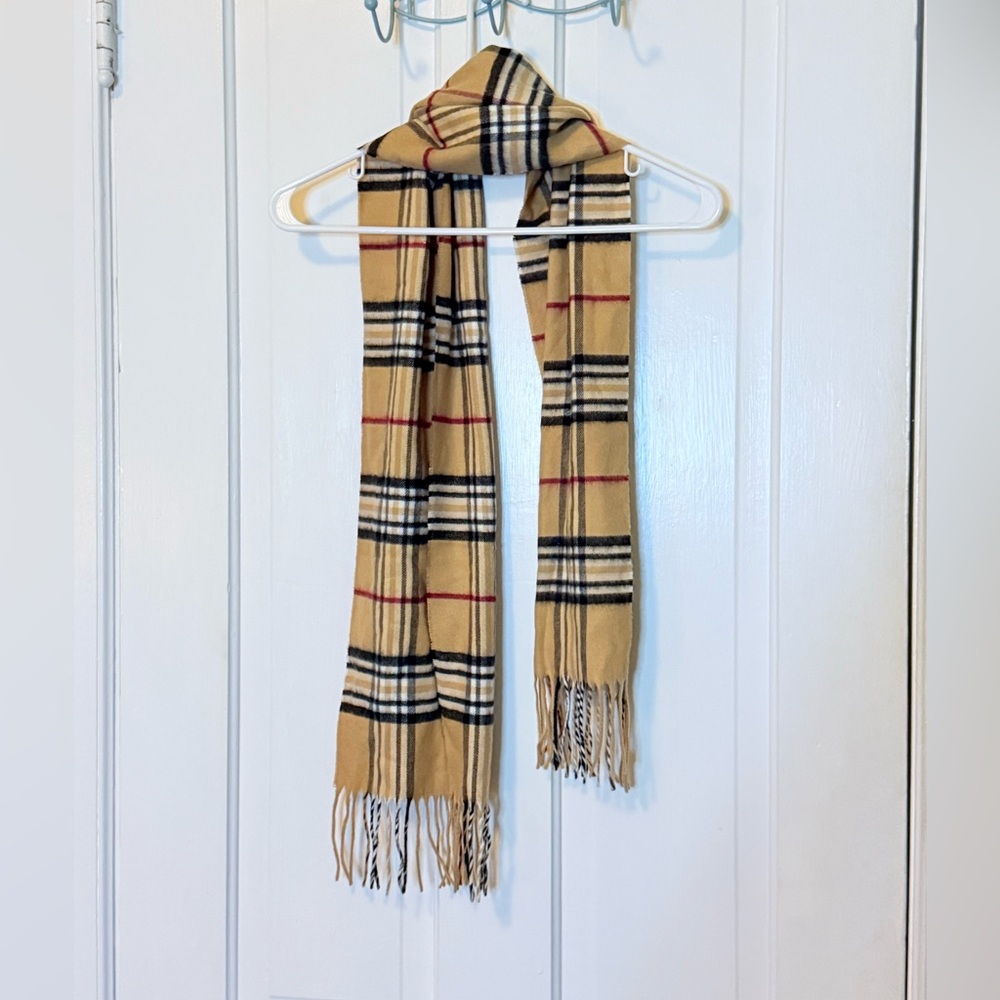 V. FRAAS Cashmink Soft Camel Fringed Layering Scarf Plaid 61"x11.5" - Picture 2 of 4